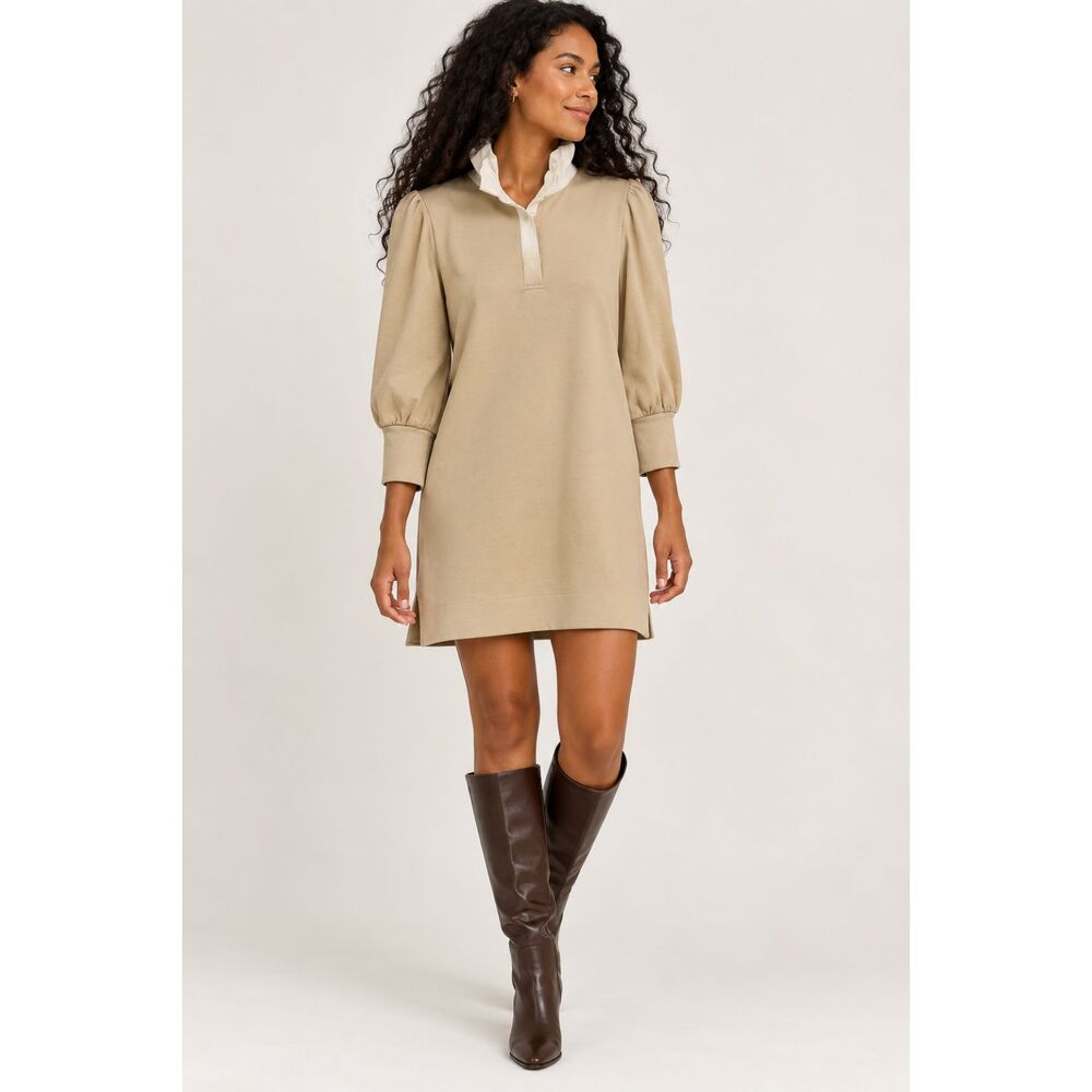 Pomander Place Tuckernuck Charlotte Beige Ruffle Collar Puff Sleeve Mini Dress S